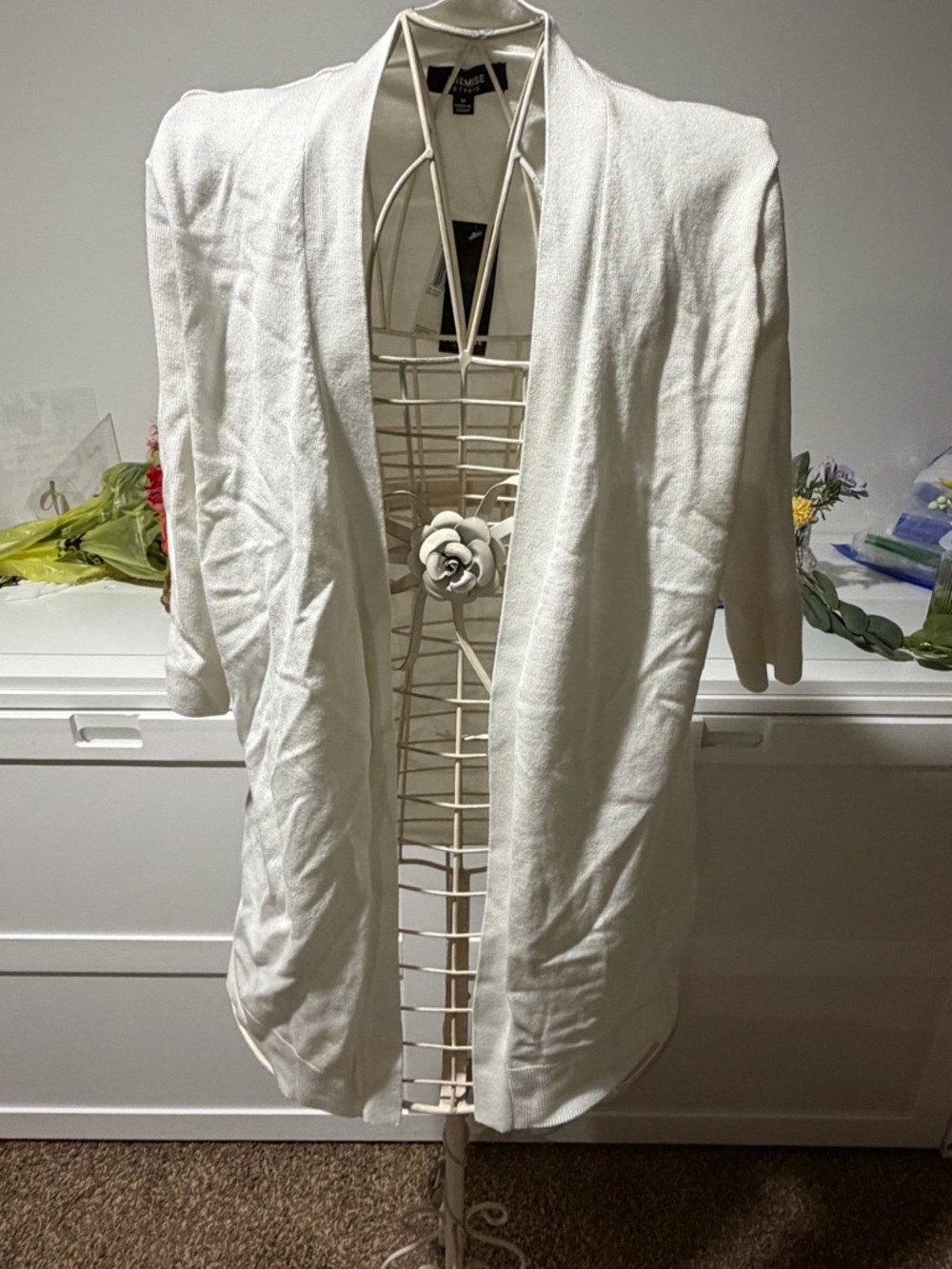 Premise White Open-Front Short-Sleeve Cardigan